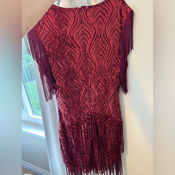 Vintage Great Gatsby Flapper Sequins Red Frill Dress - Picture 7 of 10